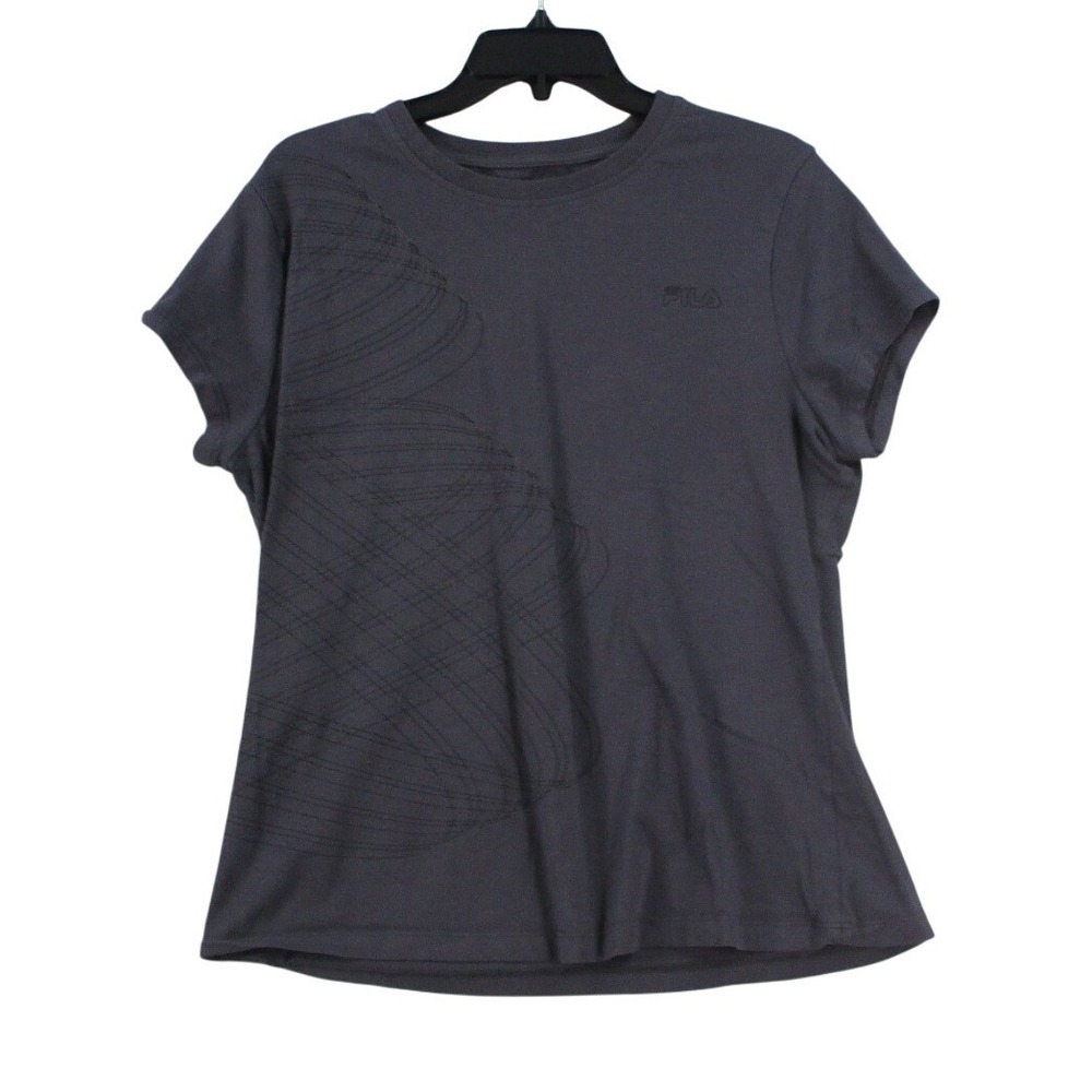 Fila Sport Womens XL Gray Short Sleeve Swirl Graphic T-Shirt Cotton Blend Tee